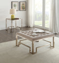 Beige And Champagne Cocktail Tufted Ottoman Champagne Metal Primary Living Space Backless Solid Brown Contemporary Square Armless Tufted Fabric Metal