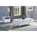 White High Gloss End Table With Shelf White Primary Living Space Mid Century Modern Drawers Rectangular Wood Metal