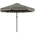 Outsunny 9Ft Patio Umbrella With Push Button Tilt And Crank, Ruffled Outdoor Market Table Umbrella With Tassles And 8 Ribs, For Garden, Deck, Pool, Dark Gray Dark Grey Polyester