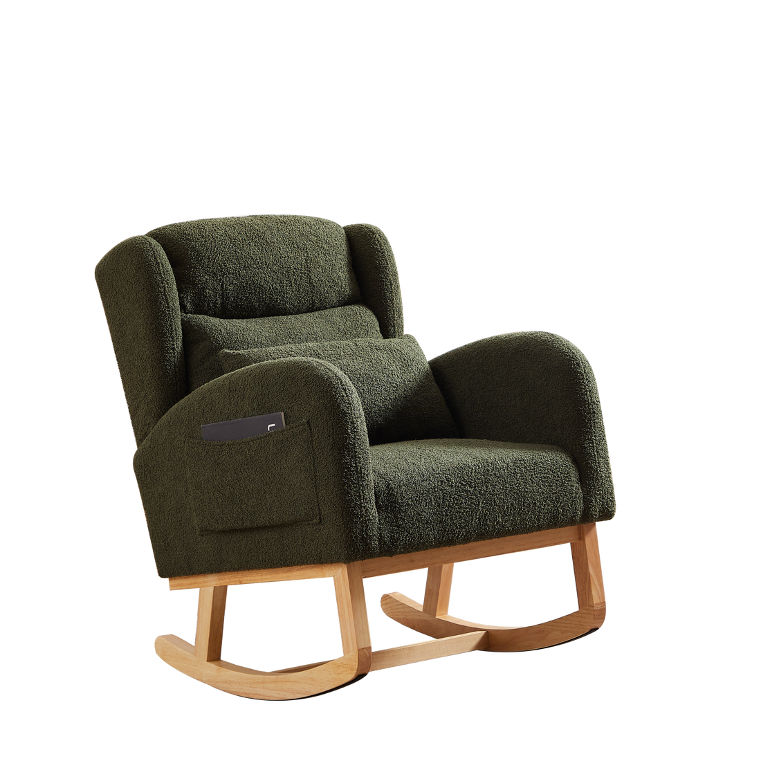 27.2"W Modern Accent High Backrest Living Room Lounge Arm Rocking Chair, Two Side Pocket Army Green Foam Fabric