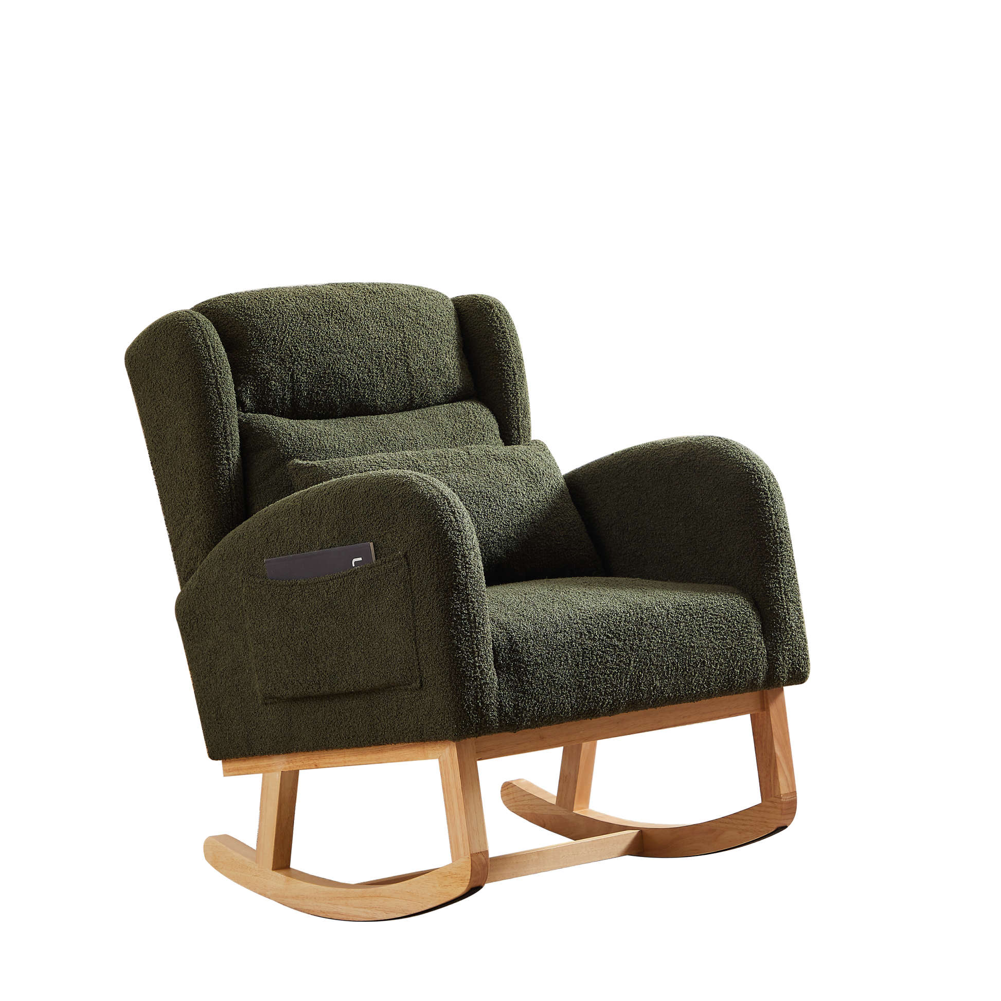 27.2"W Modern Accent High Backrest Living Room Lounge Arm Rocking Chair, Two Side Pocket Army Green Foam Fabric