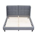 Queen Size Upholstered Platform Bed With Led Lights And U Shaped Headboard, Linen Fabric, Gray Queen Gray Wood Metal