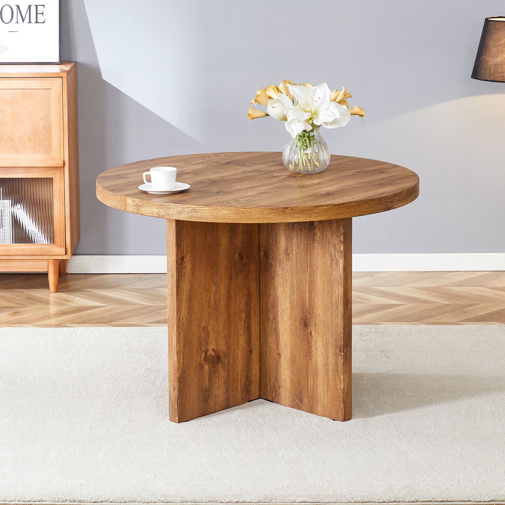 5 Piece Round Dining Table Set, Modern Round Table And 4 Upholstered Chairs For Dining Room, Kitchen Room, Living Room, Easy Assembly Metal Brown Black Dining Room 42 Inches Farmhouse,Mid Century Modern,Modern Round Round Mdf Dining Table With Chair Mdf