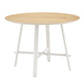 A Modern And Minimalist Circular Dining Table With A 42 Inch Diameter Wood Colorer Patterned Tabletop And White Metal Legs. Suitable For Restaurants, Living Rooms, And Conference Rooms. Brown White Mdf Metal