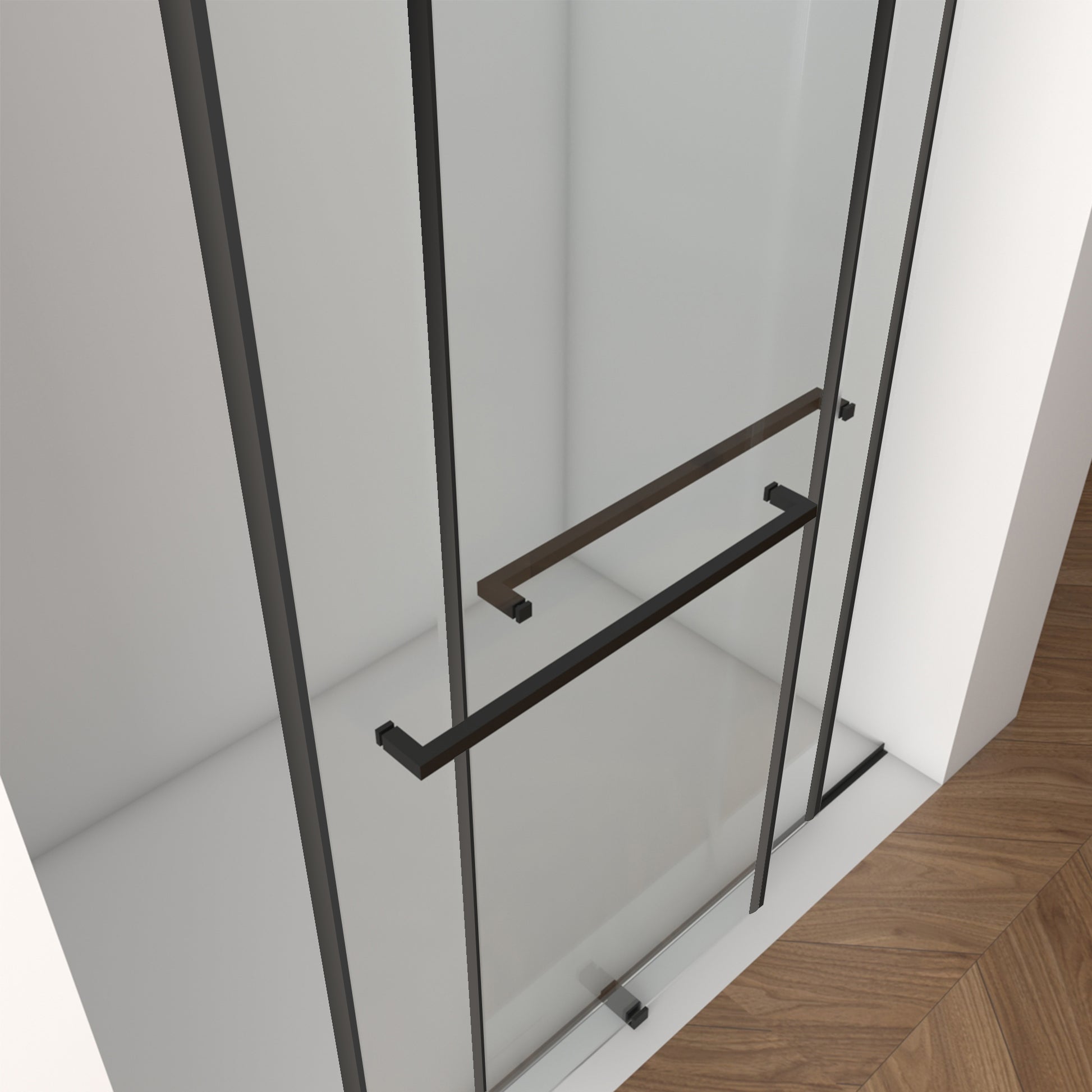 56" 60"W X 70"H Frameless , Double Sliding , 5 16" 8Mm Laminated Glass Premium Tempered Glass Shower Enclosure,Double Side Easy Clean Coat,Matte Black Finished With Buffer Matte Black Bathroom American Design Stainless Steel