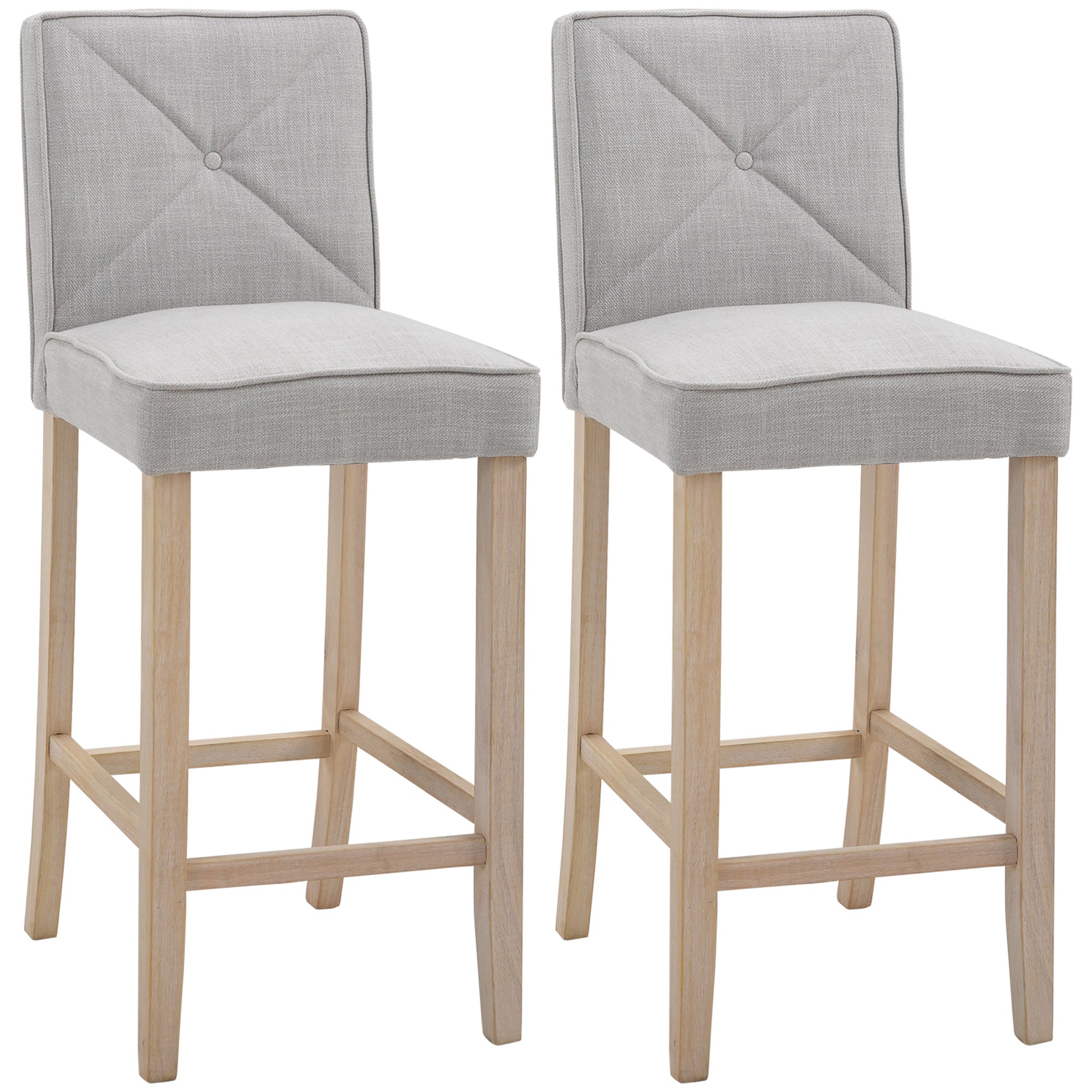 Homcom Modern Bar Stools Set Of 2, Upholstered Bar Height Kitchen Stools With Build In Footrest, Solid Wood Legs, Beige Beige Polyester