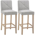 Homcom Modern Bar Stools Set Of 2, Upholstered Bar Height Kitchen Stools With Build In Footrest, Solid Wood Legs, Beige Beige Polyester