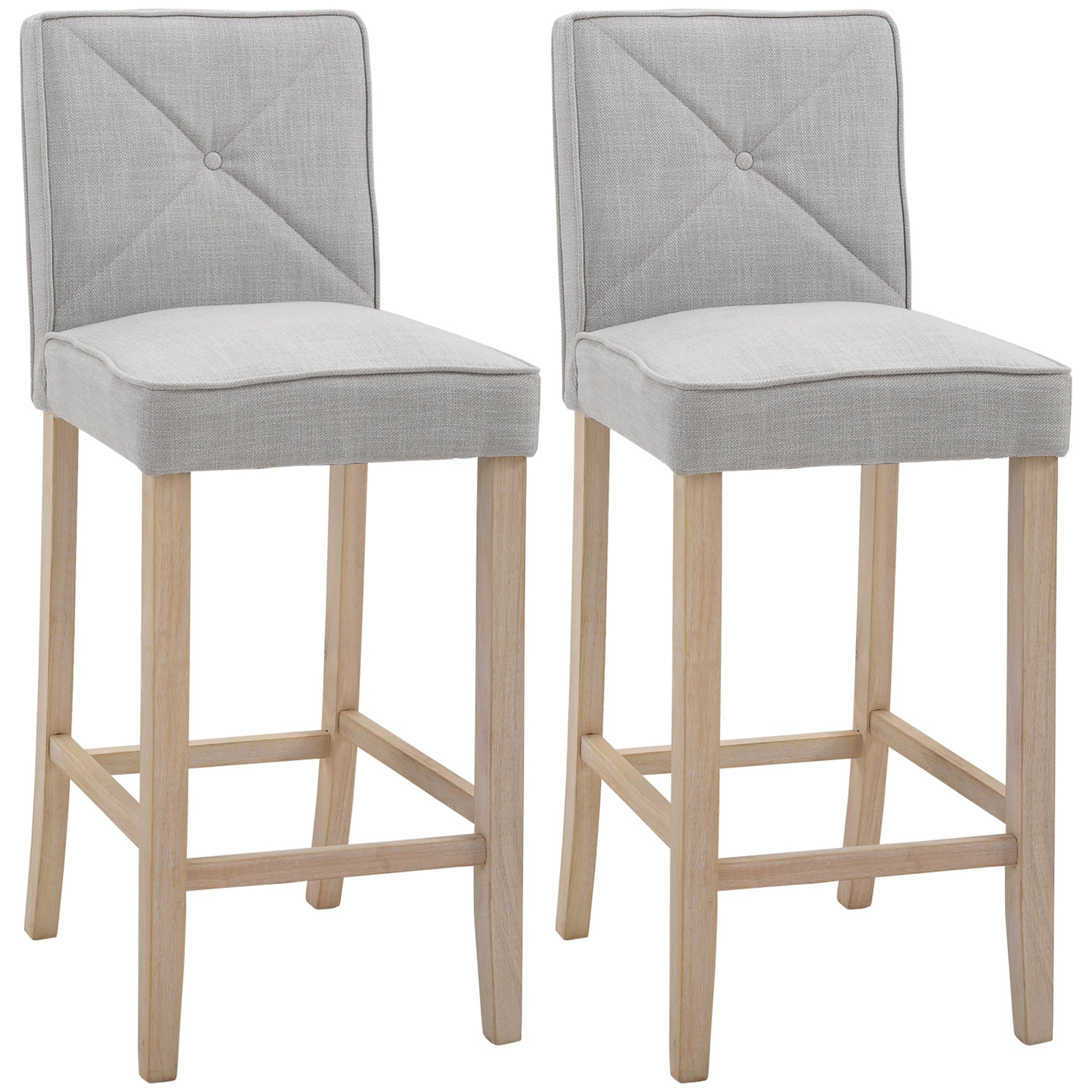 Homcom Modern Bar Stools Set Of 2, Upholstered Bar Height Kitchen Stools With Build In Footrest, Solid Wood Legs, Beige Beige Polyester