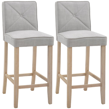 Homcom Modern Bar Stools Set Of 2, Upholstered Bar Height Kitchen Stools With Build In Footrest, Solid Wood Legs, Beige Beige Polyester
