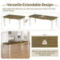 Vintage Traditional 6 Piece 82.7Inch Extendable Dining Table Set With 23.6Inch Removable Leaf, 50.4Inch Upholstered Dining Bench And 4 Chairs For 6, Brown Cream Wood Dining Room Distressed Finish Rubberwood Rectangular Dining Table With Bench Wood Wood