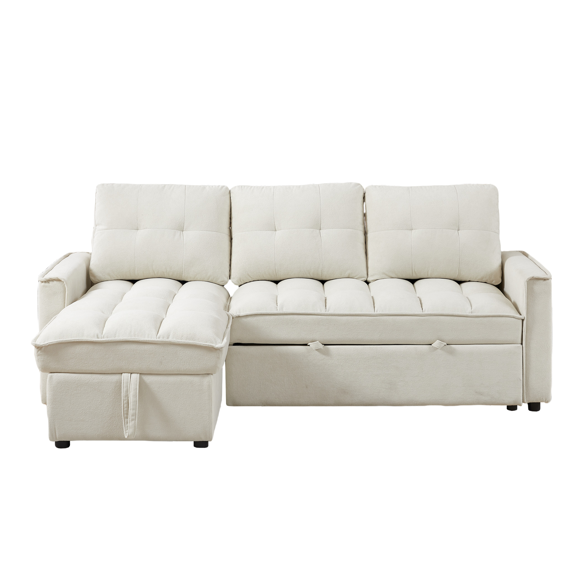Mh 78.75" Reclining Sofa, Pull Out Sofa Bed With Usb And Tape C Charging Ports, L Shaped Sectional Sofa With Reclining Storage And Arm Side Organizer Pocket Features, Living Room Comfort Sofa Beige