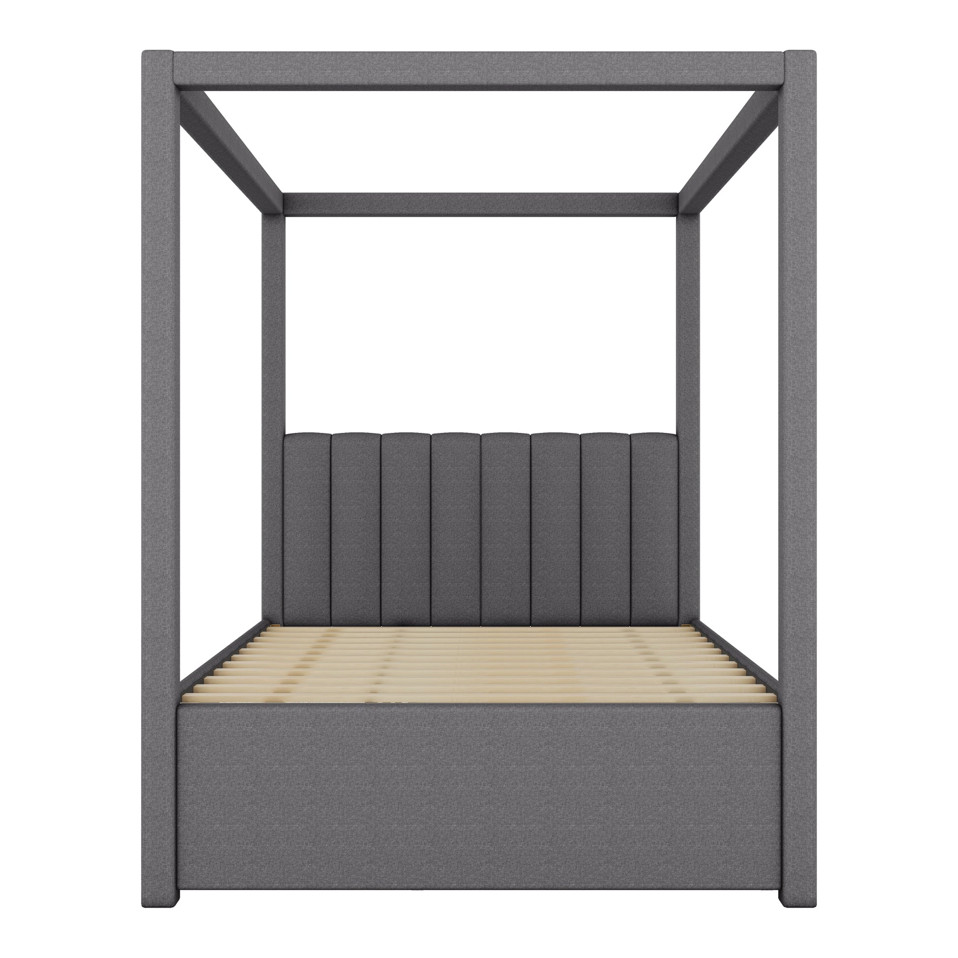 Full Size Upholstery Canopy Platform Bed With Trundle And Three Storage Drawers, Gray Full Gray Upholstered