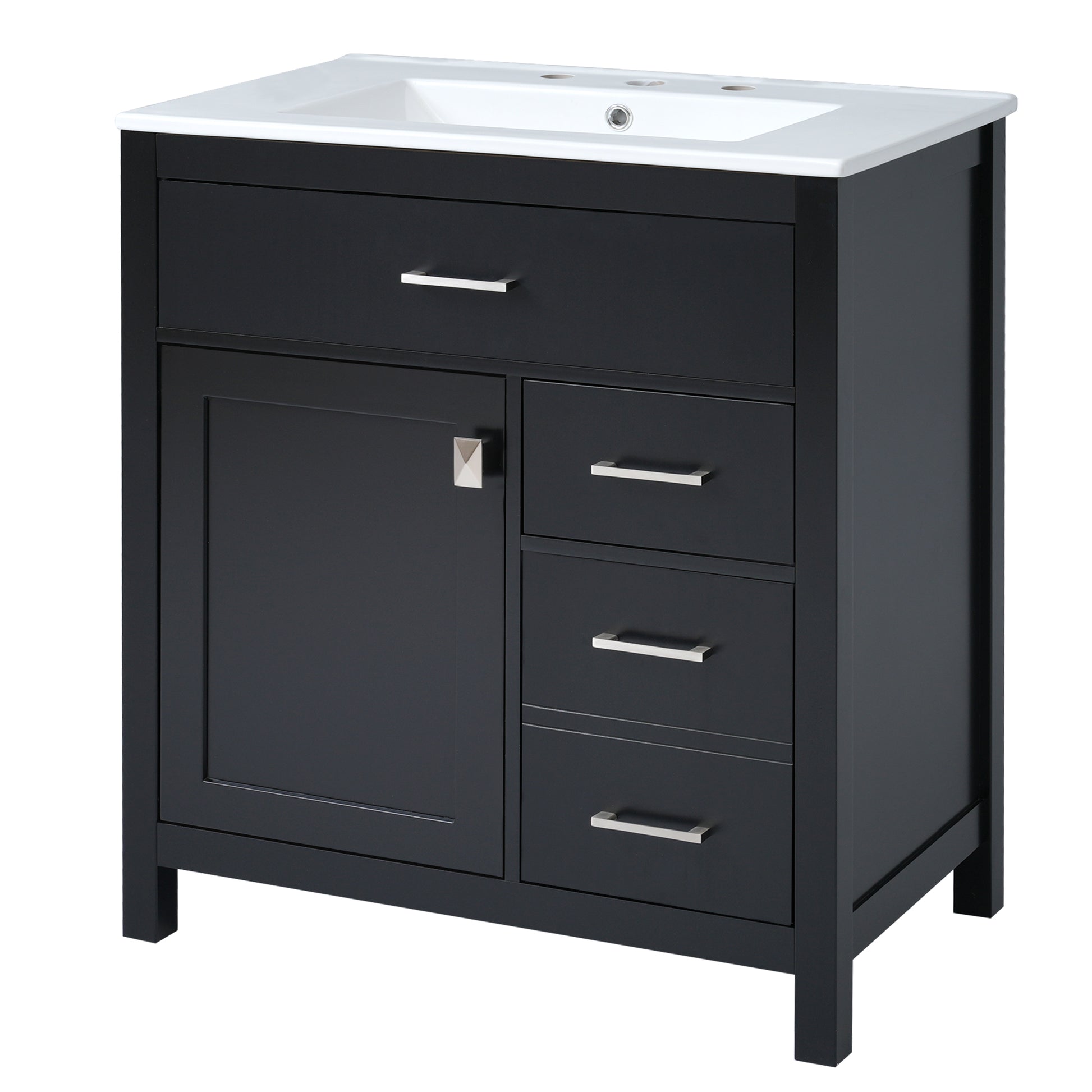 30 Inch Black Bathroom Vanity With Ceramic Sink And Large Storage Ideal Choice For Small Bathrooms Black Bathroom Solid Wood Mdf