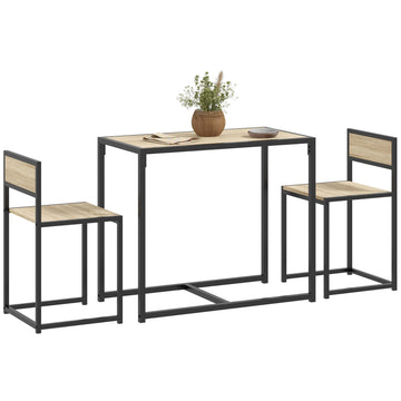 Homcom 3 Piece Industrial Dining Table Set For 2, Kitchen Table And Chairs, Dining Room Sets For Small Spaces, Oak Oak Mdf