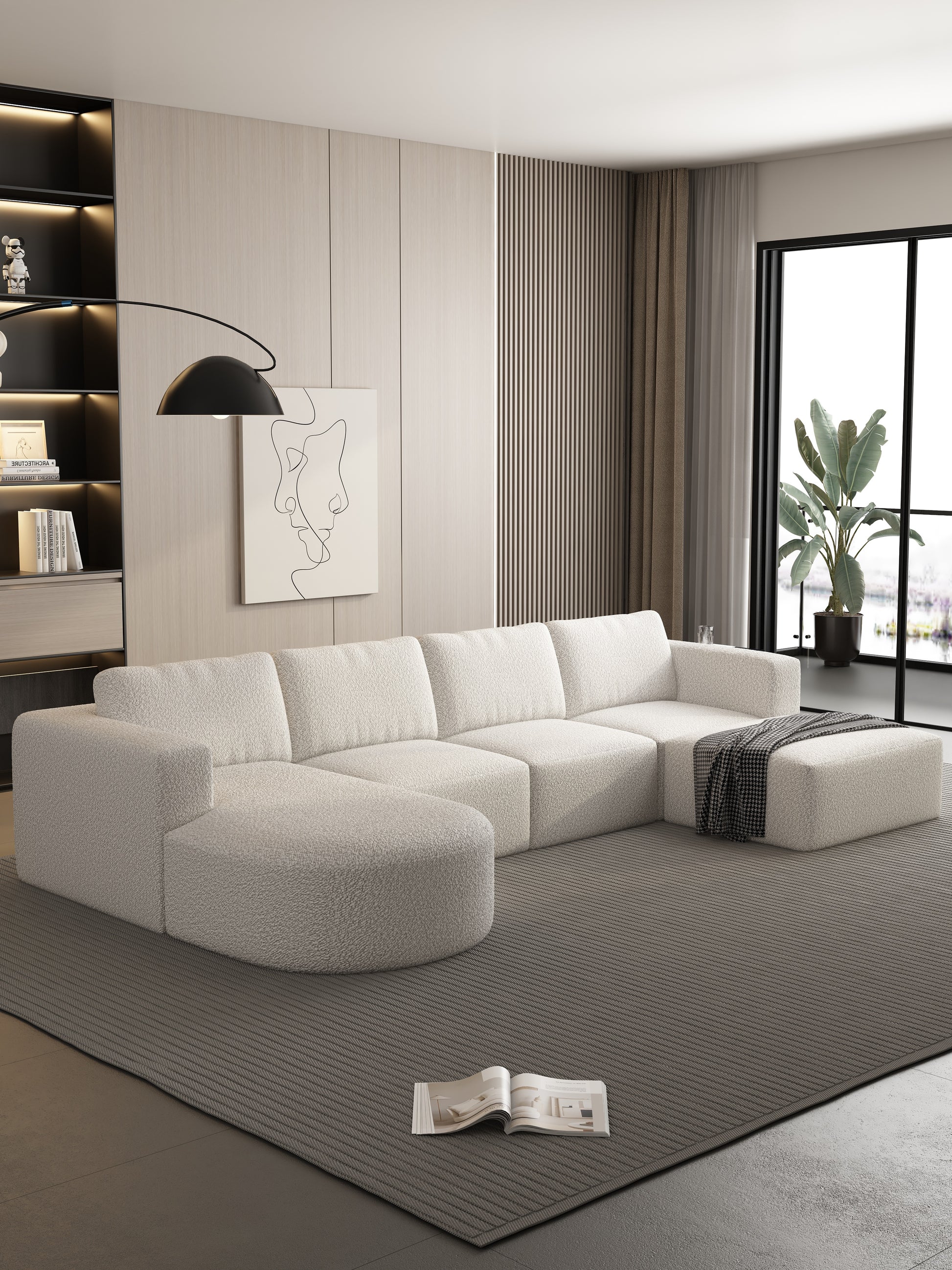 104.32*70.86 Modular Sectional Sofa Sleeper Couch, Sectional Sofa With Chaise And Ottoman, Convertible U Shaped Modular Sofa Set. Compressed Sponge, White. Combo A B C D White Primary Living Space Soft Minimalist,Modern Foam Spring 5 Seat