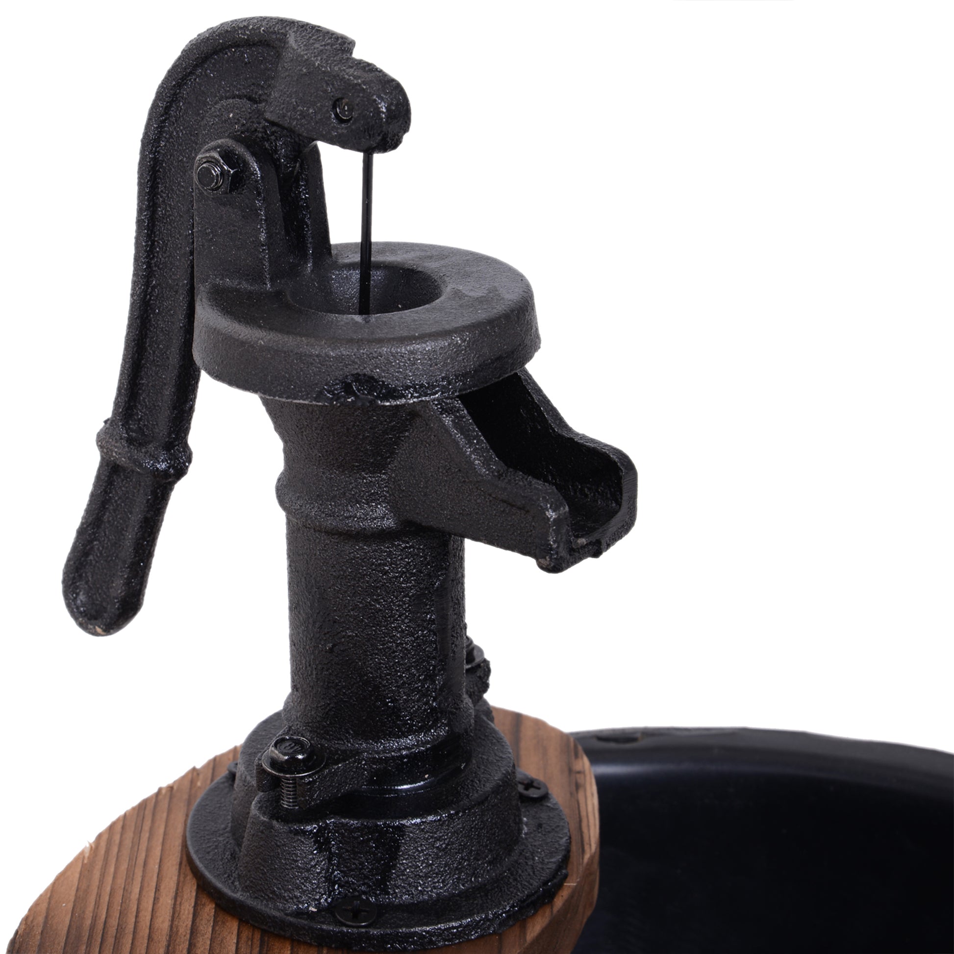 Outsunny 23" H Outdoor Water Fountain Wood And Metal Rustic Apple Barrel Pump Garden Decor For Outside Backyard Brown Wood