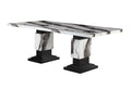 Stacey Zebra White Black Dining Table Multicolor Seats 6 Dining Room Modern Rubberwood Rectangular Wood Rubber Wood Pedestal