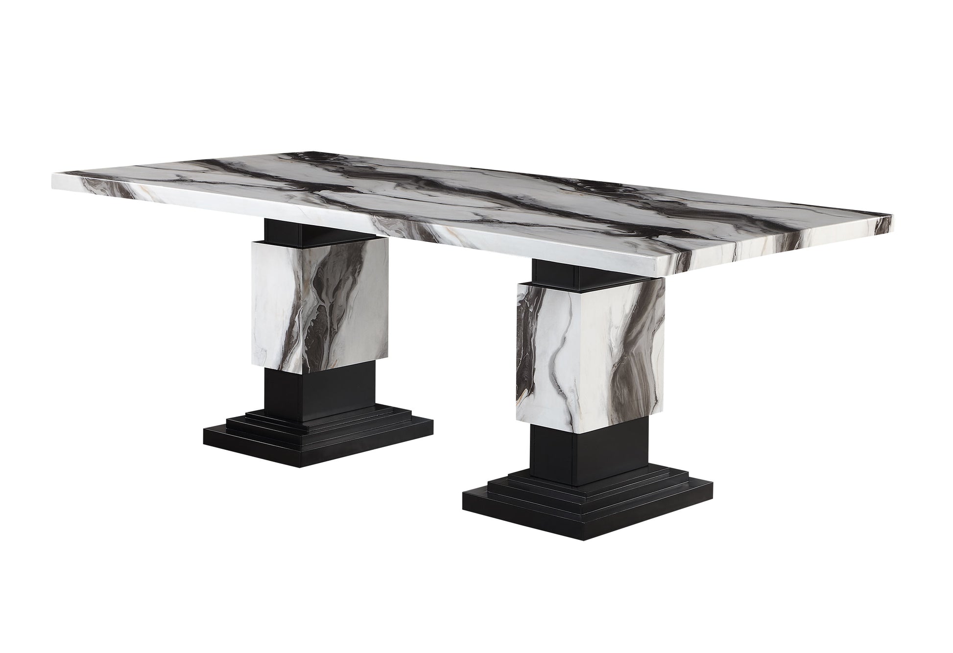 Stacey Zebra White Black Dining Table Multicolor Seats 6 Dining Room Modern Rubberwood Rectangular Wood Rubber Wood Pedestal