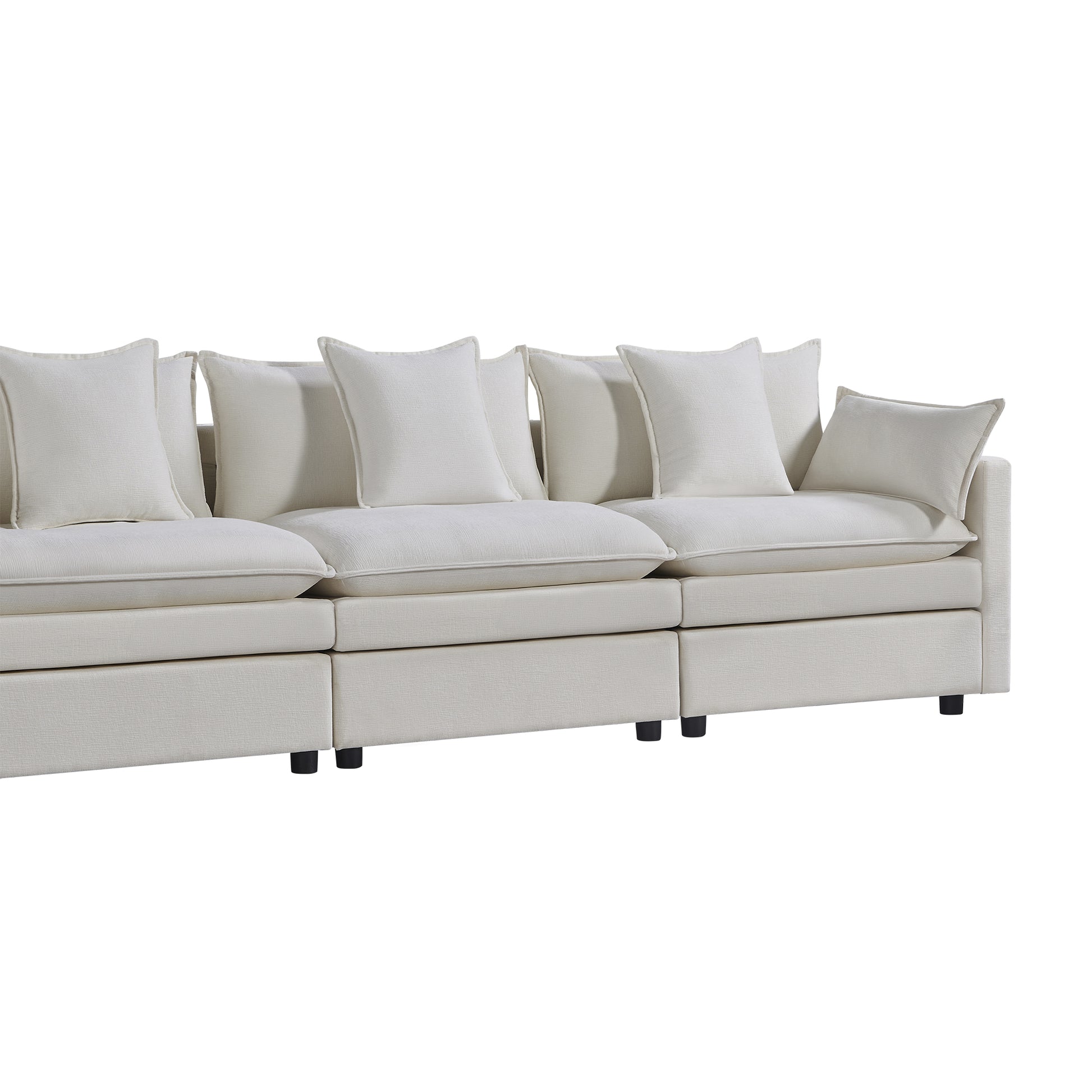 108.66"Modern Chenille L Shaped Sectional Sofa With Convertible Chaise, Comfy Cloud Couch Deep Sectional Sofa With Ottomans For Living Room White Wood Foam Chenille 3 Seat