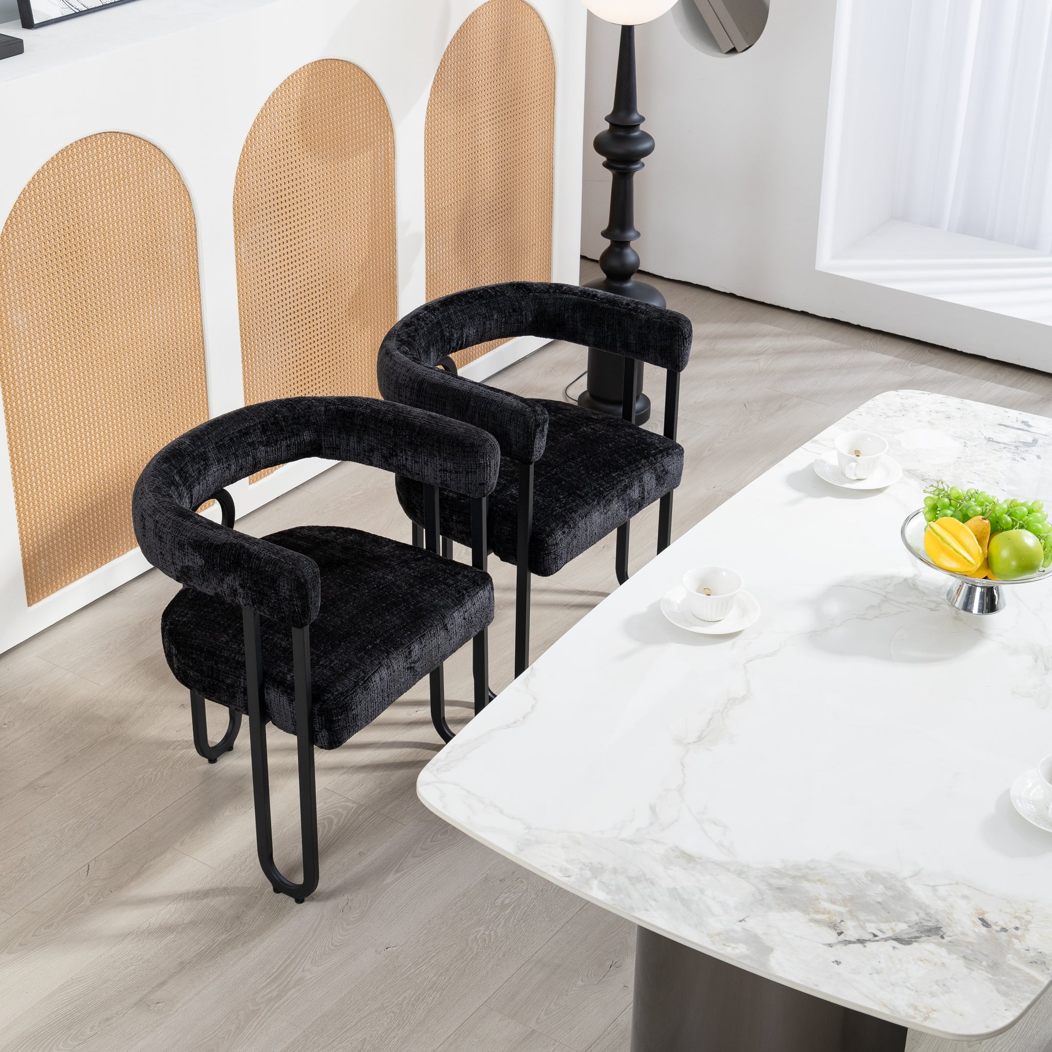 Coolmore Contemporary Designed Velvet Fabric Upholstered Accent Dining Chair Barrel Side Chairs Kitchen Armchair For Living Room Set Of 2 Black Chenille Black Dining Room Foam Chenille