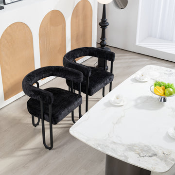 Coolmore Contemporary Designed Velvet Fabric Upholstered Accent Dining Chair Barrel Side Chairs Kitchen Armchair For Living Room Set Of 2 Black Chenille Black Dining Room Foam Chenille