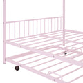 Full Size Metal House Bed With Twin Size Trundle, Pink Full Pink Metal