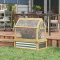 Outsunny Raised Garden Bed With Polycarbonate Greenhouse, Wooden Cold Frame Greenhouse, Garden Flower Planter Protection, Peak Roof, 35.5