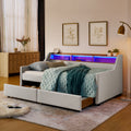 Twin Size Upholstery Sofa Bed With Three Led Lights, With Storage Adjustable Headboard, With Two Storage Pull Up Drawers And Wireless Charging, Linen Padded Sofa Bed Frame, Beige Box Spring Not Required Twin Beige Composite Bedroom Classic Eucalyptus