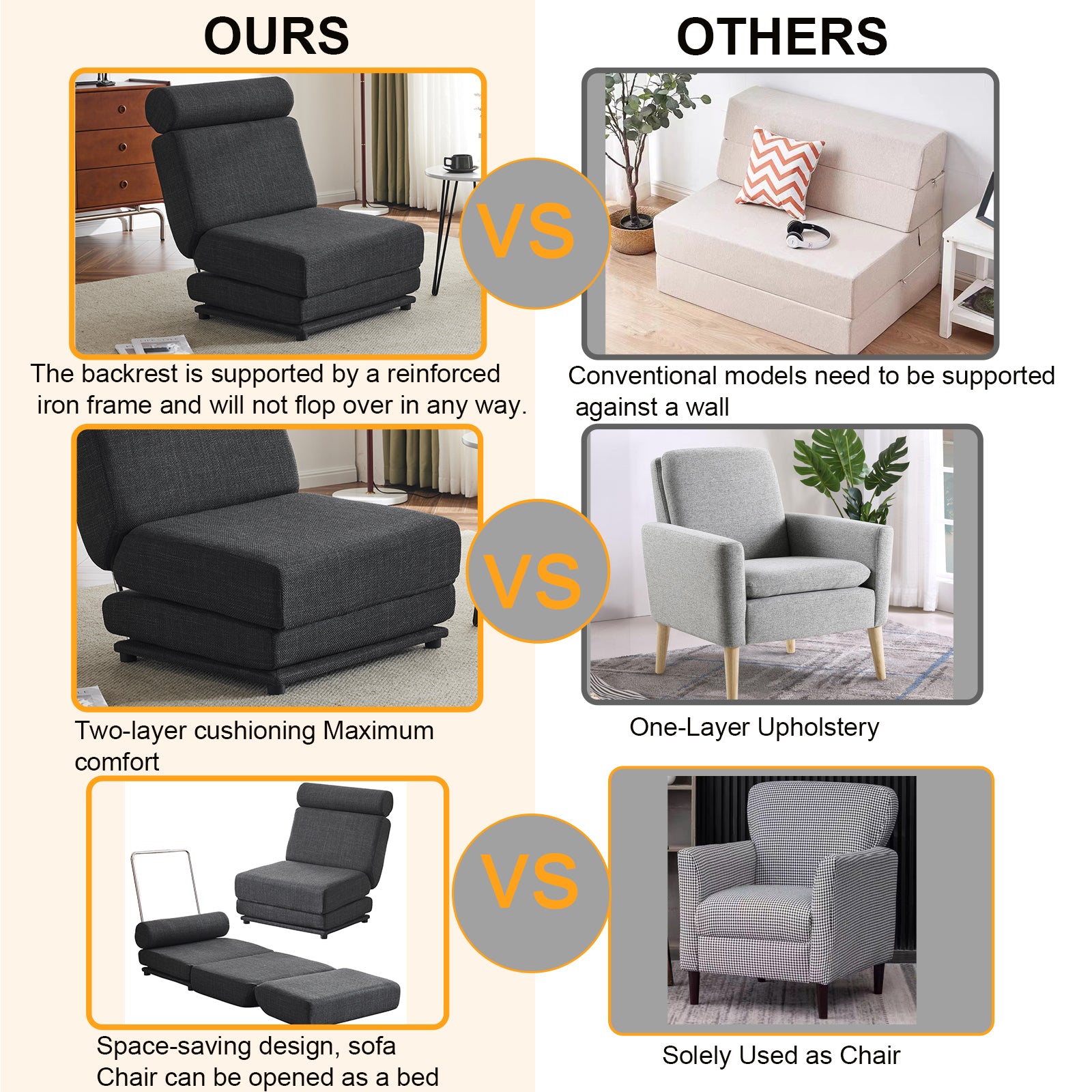 Single Sofa Chair Foldable Single Sofa Bed With Pillow,Portable Foldable Sofa Bed,Leisure Sofa Chair,Easy To Store,Made Ofand Wearable Linen,Dark Grey Dark Gray Modern Foam Linen