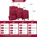 4 Piece Set 16 20 24 28 ,Softshell Suitcase Spinner Wheels Terylene Luggage Sets Carry On Suitcase Luggage Lightweight Durable Suitcasewine Red Wine Red Polyester