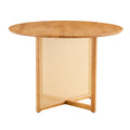 Chinese Countryside Retro Solid Wood Round Table, Simple Modern Imitation Rattan Table, Wooden Table, Desk. Suitable For Dining Room, Living Room, Office Wood Rubber Wood