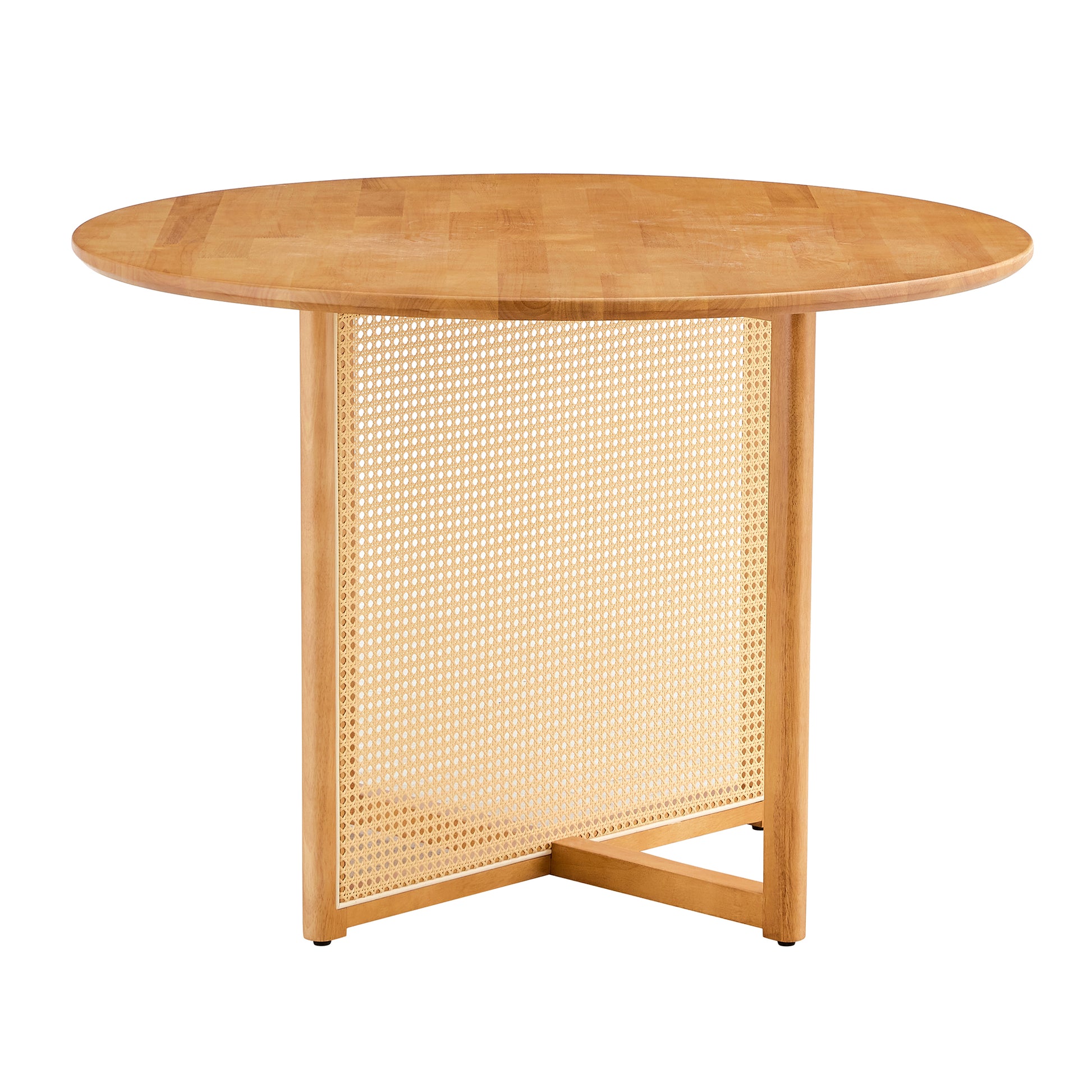 Chinese Countryside Retro Solid Wood Round Table, Simple Modern Imitation Rattan Table, Wooden Table, Desk. Suitable For Dining Room, Living Room, Office Wood Rubber Wood