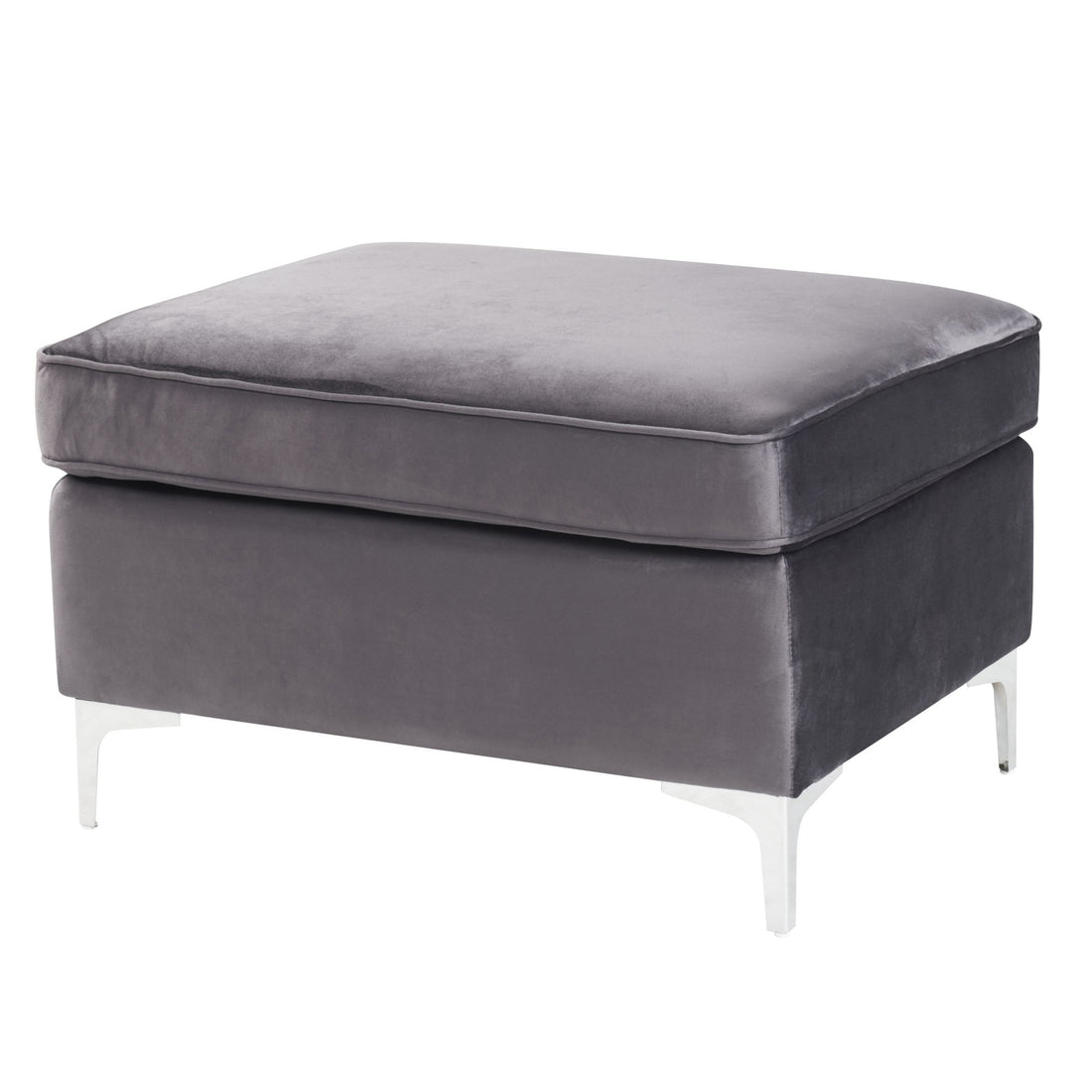 Grey Rectangle Ottoman Grey Velvet Wood Primary Living Space Solid Grey Contemporary Pine Rectangle Wood Metal