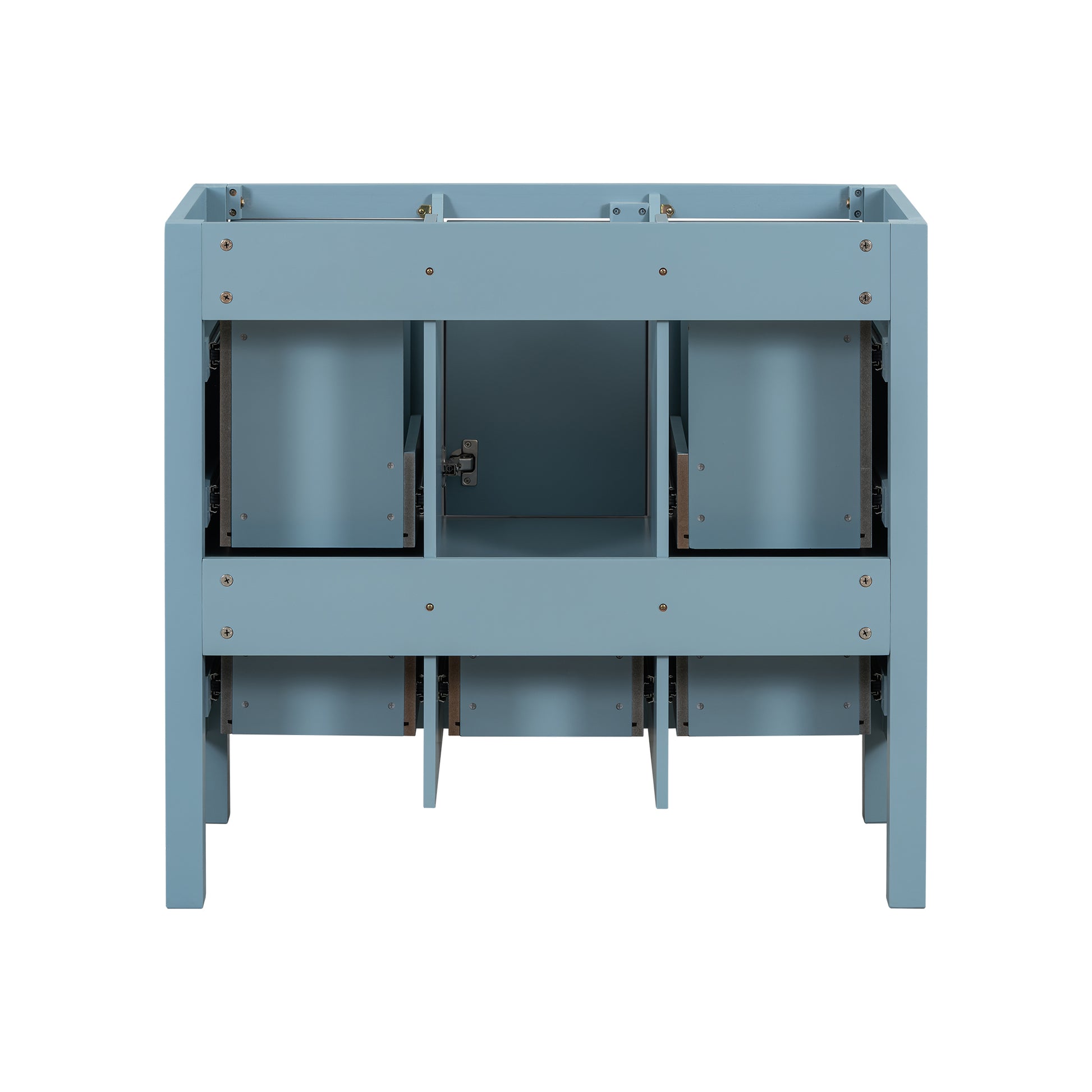 36'' Bathroom Vanity Without Sink, Solid Wood Frame Bathroom Storage Cabinet, Freestanding Vanity With 5 Drawers& Soft Closing Doors Not Include Basin Sink Blue Bathroom Solid Wood Mdf