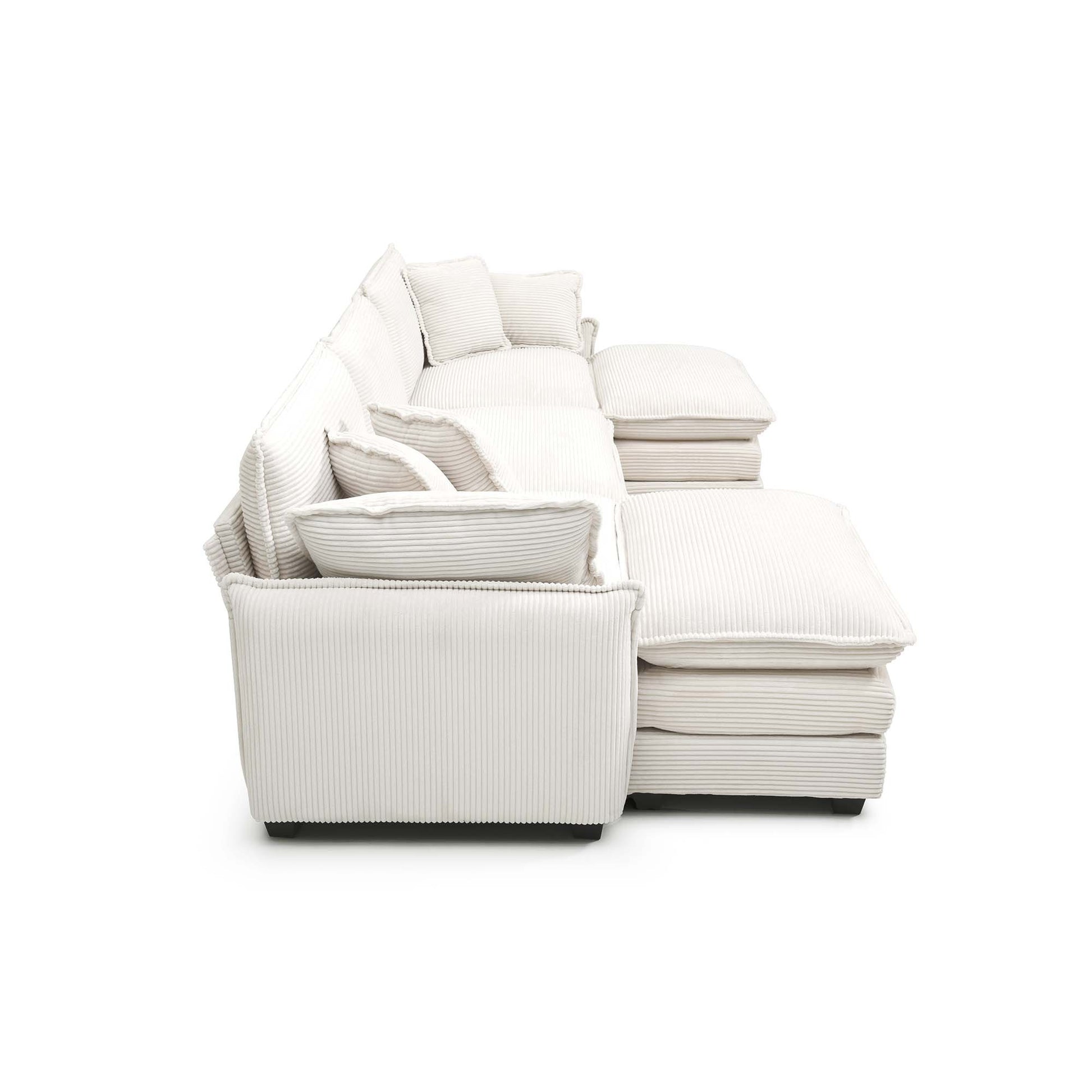 Oversized Modular Cushioned Sofa With Conversible Ottoman, 3 Seater Sofa With 2 Footstools, U Shape Sofa In Beige Corduroy Fabric Beige Corduroy 3 Seat