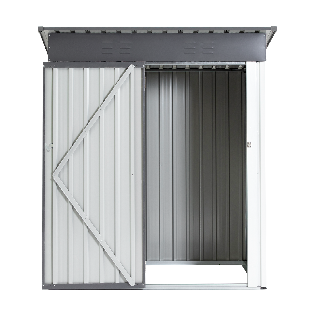 Xwt016 Garden Metal Storage Lifter Shed Gray White 5X3X6Ft Outdoor Storing Tools Rainproof Hinge Door Version Grey Metal