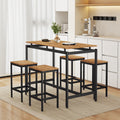 5 Piece Compact Bar Table Set With Table And Stools Modern Industrial Design, Space Saving Furniture For Dining Room And Breakfast Nook Brown Brown Mdf Steel