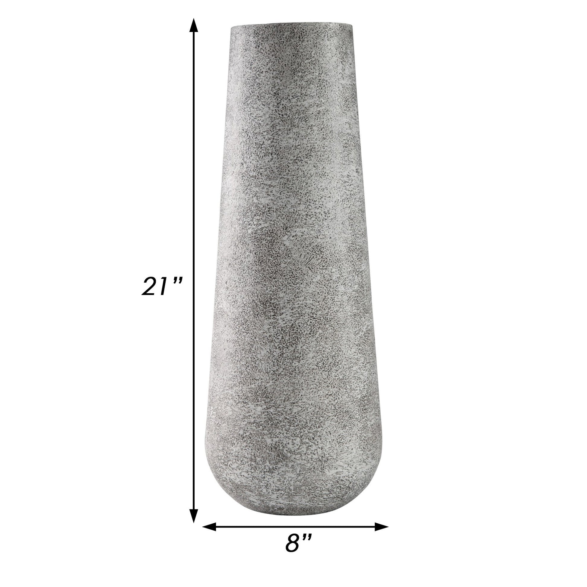 Fin 21 Inch Cylindrical Metal Vase, Subtly Textured, Antique Gray White White Metal