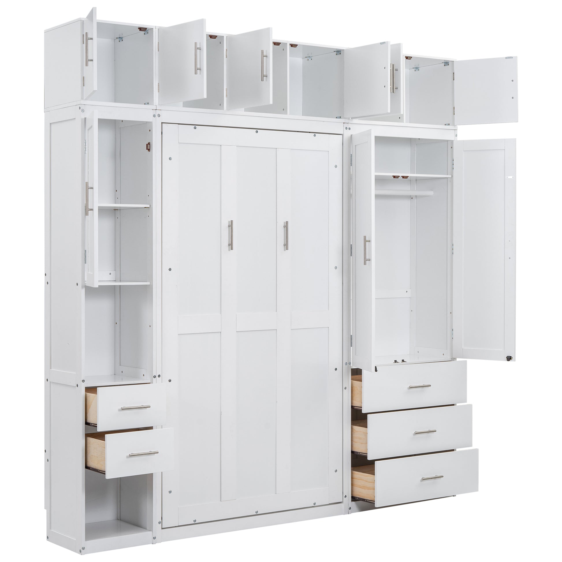 Twin Size Murphy Bed With Lockers And Wardrobes, With Installation Video, White Box Spring Not Required Twin White Murphy Solid Wood Mdf