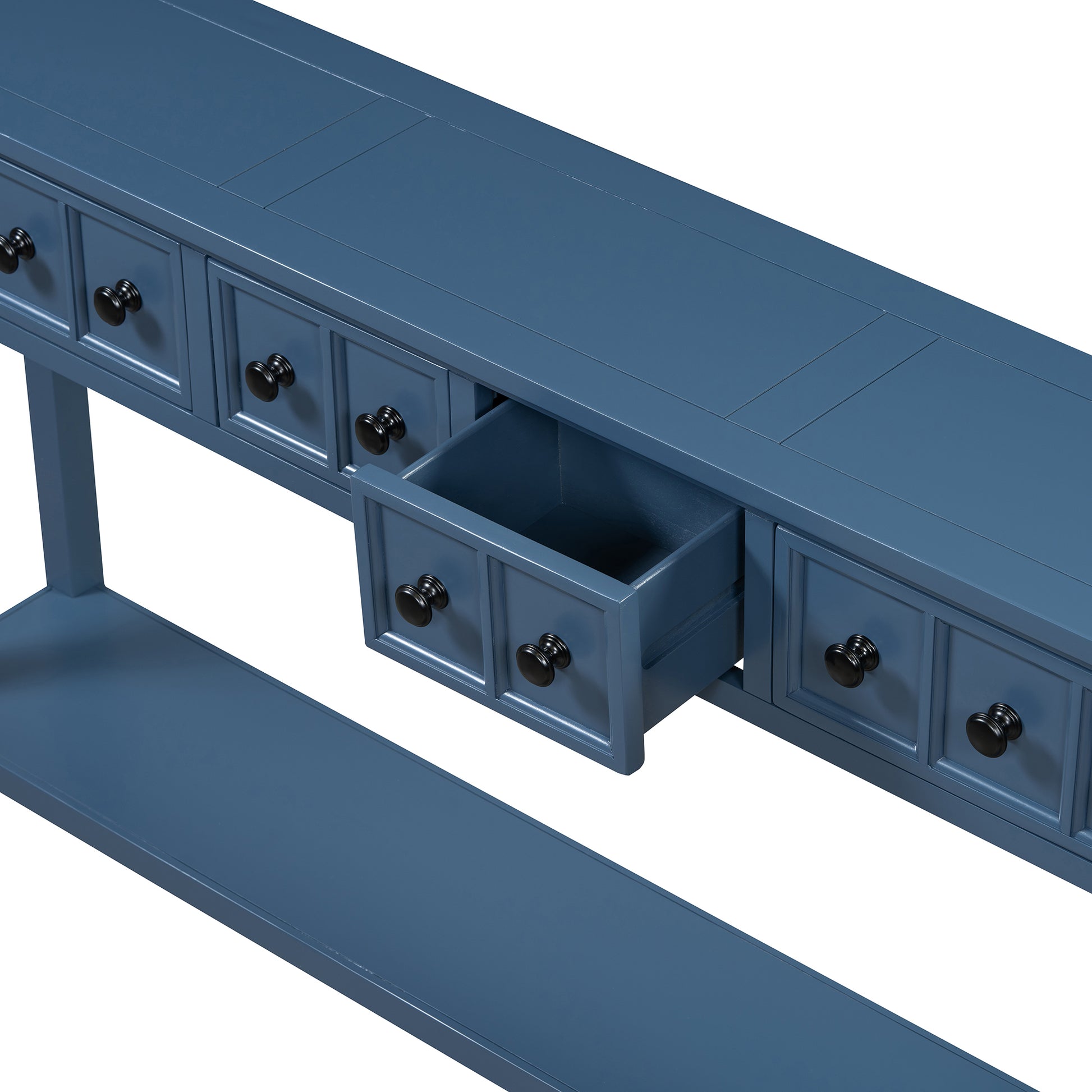 Rustic Entryway Console Table, 60" Long Sofa Table With Two Different Size Drawers And Bottom Shelf For Storage Antique Navy Antique Navy Solid Wood