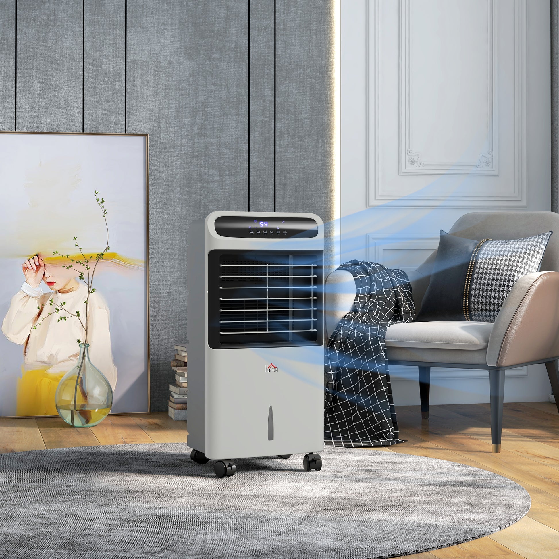 Homcom 32" Evaporative Air Cooler With 3.2 Gal Water Tank, 60 Oscillating, 3 In 1 Ice Cooling Fan, Portable Swamp Cooler With Humidifier For Home Office, 3 Modes, 3 Speeds, 12H Timer, Remote, Gray