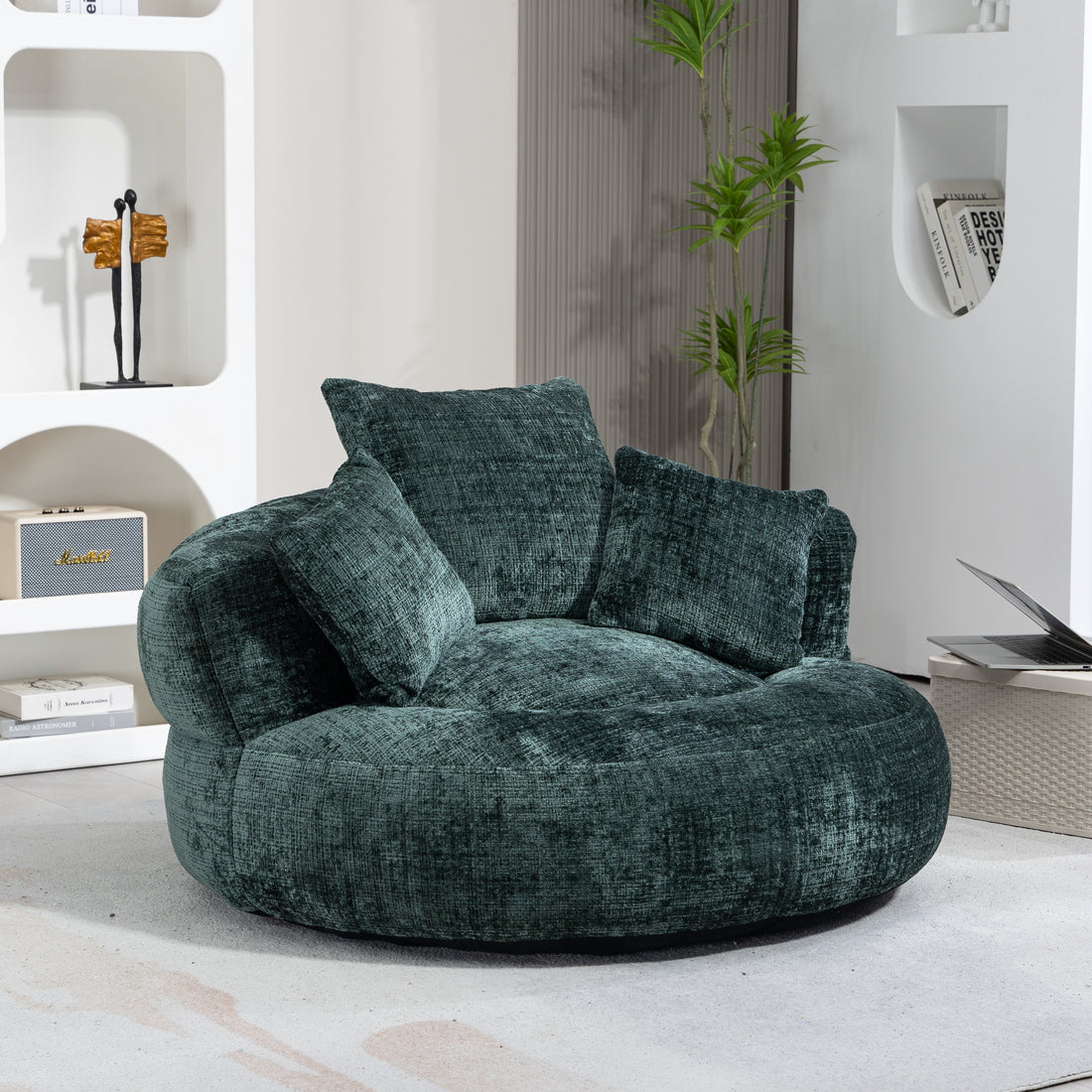 Coolmore Lazy Sofa Durable Comfort Lounger High Back Bean Bag Chair Couch With Three Pillows For Adults And Kids, Indoor & Outdoor, Single Gaming Sofa Chair For Bedroom,Office Emerald Chenille Emerald Foam Chenille 1 Seat