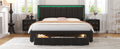 3 Pieces Bedroom Sets,Queen Size Upholstered Bed With Led Lights And Two Motion Activated Night Lights,Pu Nightstand With 2 Drawers And Crystal Handle,Black Queen Black 3 Piece Set Wood