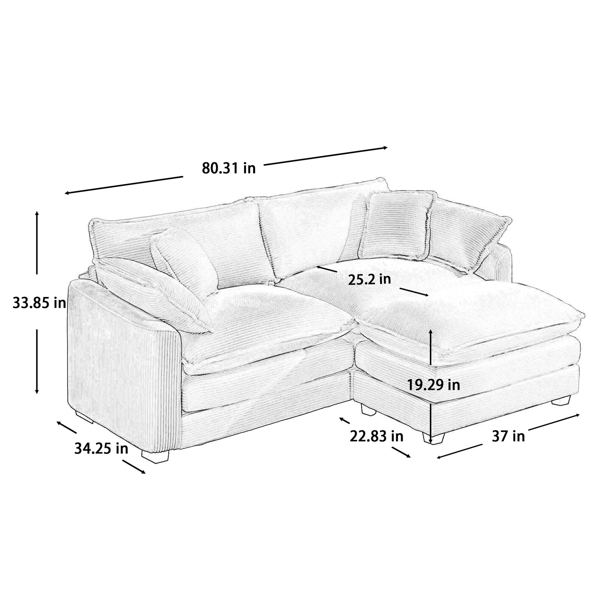 Corduroy Two Seater Sofa With 1 Footrest, L Shaped 2 Seater Sofa With Ottoman For Small Living Spaces, Tan Corduroy Sofa Tan Corduroy 2 Seat