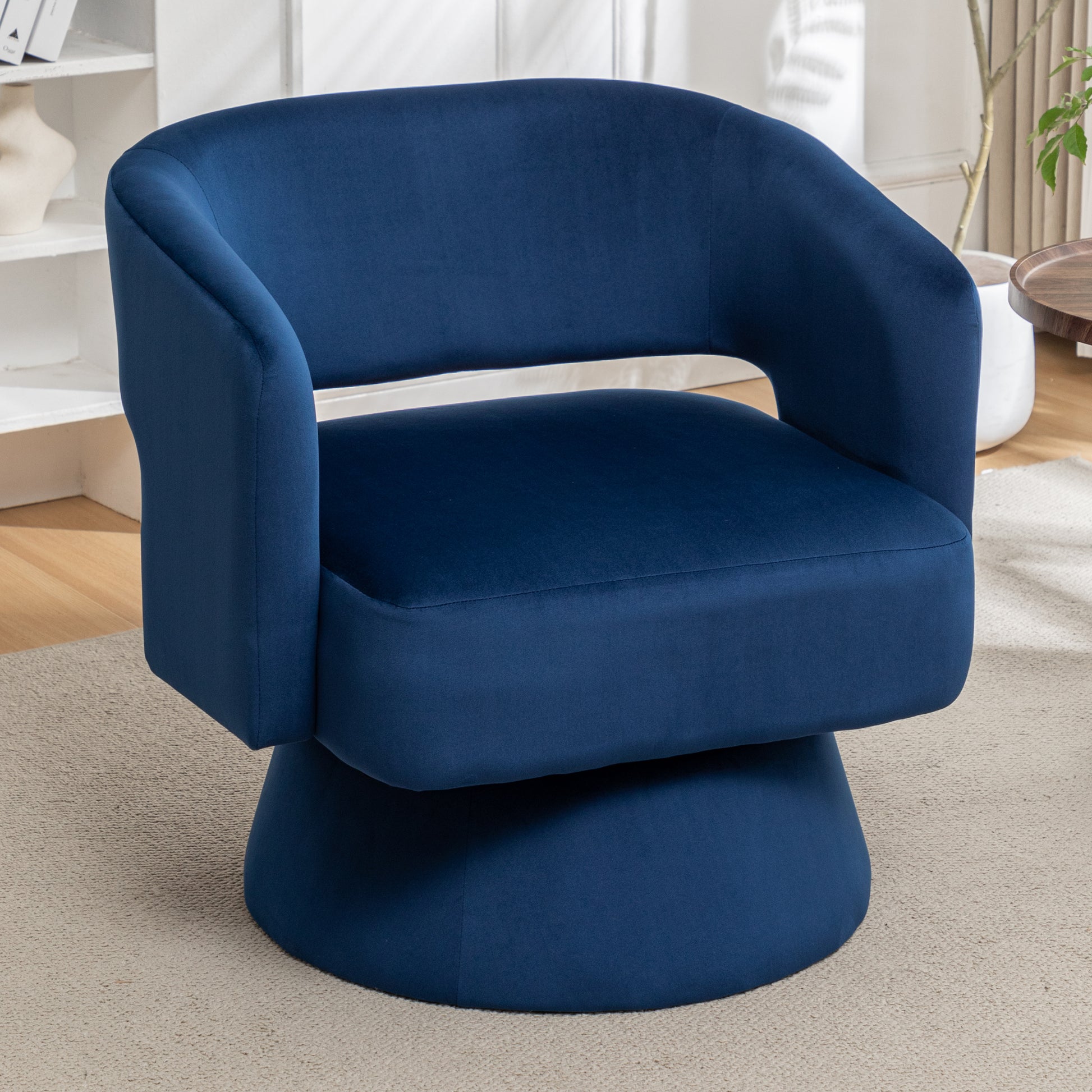 Swivel Barrel Chair, Velvet Accent Armchair 360 Degree Swivel Club Chair For Living Room Bedroom Reception Room Blue Foam Velvet
