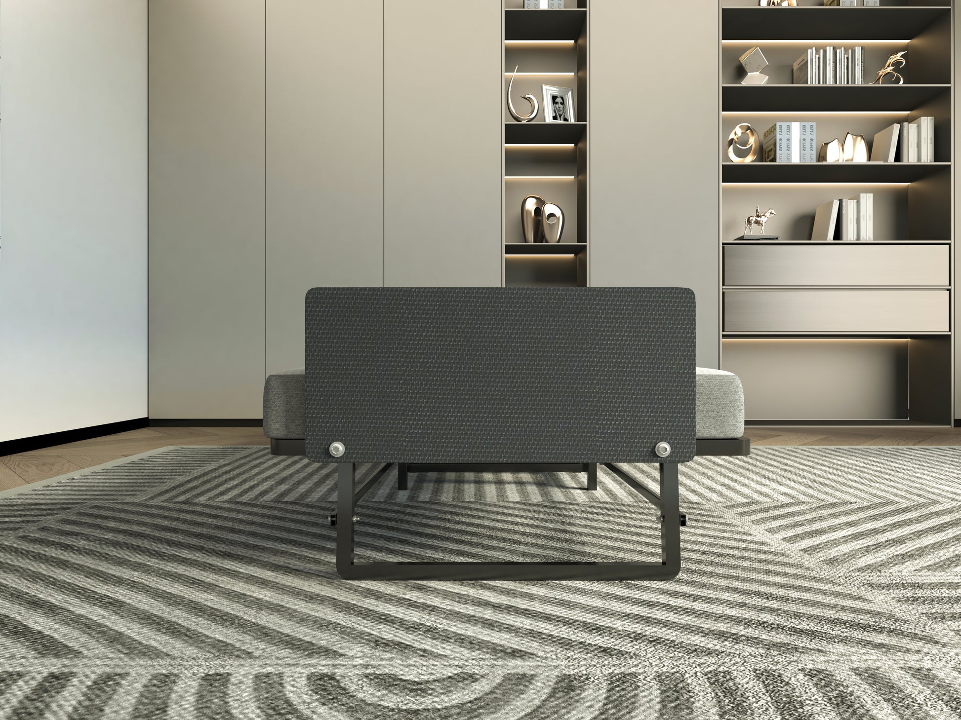 Metal Folding Bed Frame With Foam Mattress Of Pockets, Easy Storage And Movable With 4 Castors Twin Box Spring Not Required Black Metal Bedroom Minimalist,Modern Bed Frame Foam Cotton Foam