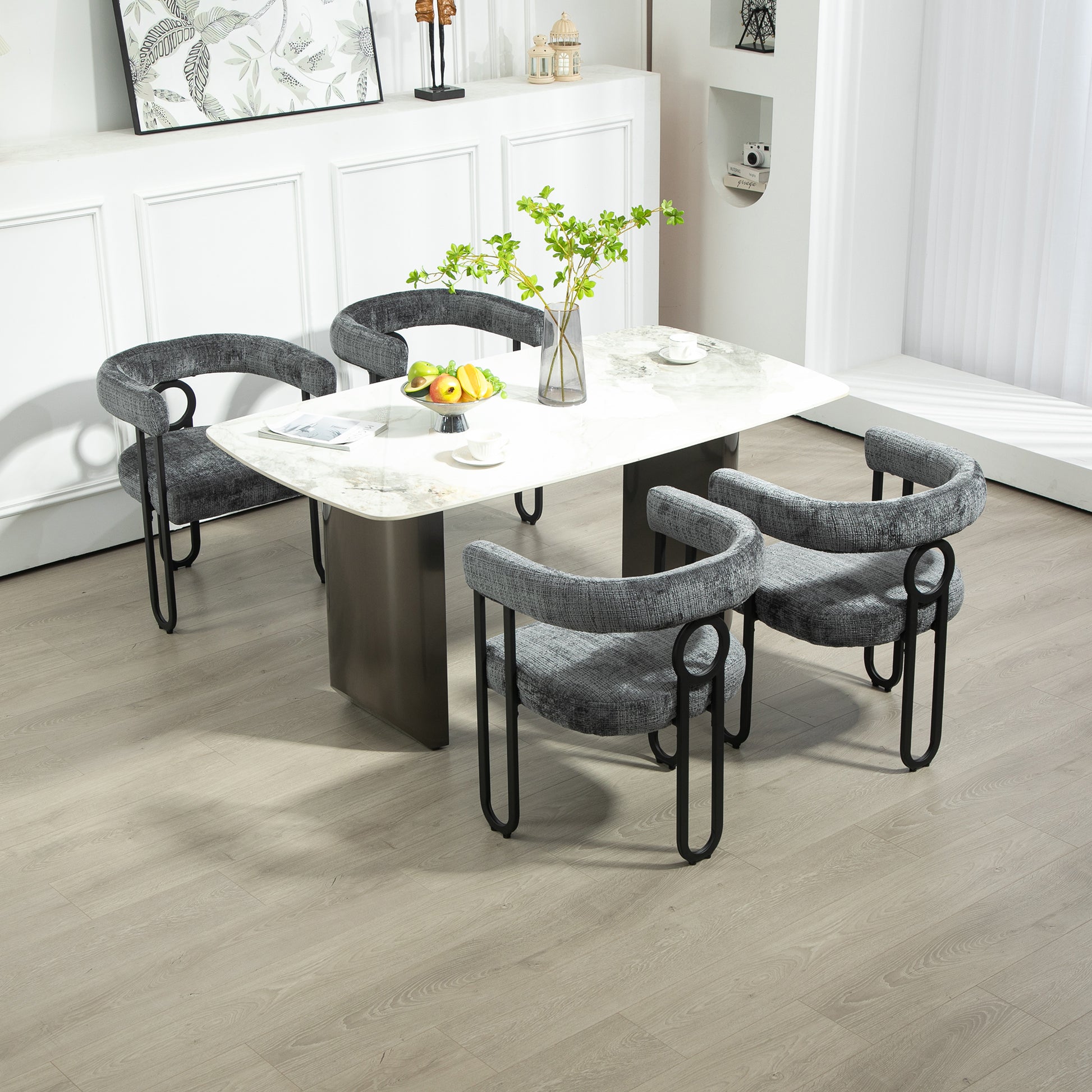 Coolmore Contemporary Designed Chenille Fabric Upholstered Accent Dining Chair Barrel Side Chairs Kitchen Armchair For Living Room Set Of 1 Gray Chenille Gray Primary Living Space Foam Chenille