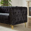 60 Inch Chenille Pull Buckle Design Sofa For Living Room,Buttons Tufted With Copper Nail Decoration Armrest, Modern Couch Upholstered Button And Metal Legs Black Foam Chenille 2 Seat