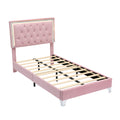Twin Size Upholstered Bed Frame With Led Lights,Modern Velvet Platform Bed With Tufted Headboard,Pink Twin Pink Velvet
