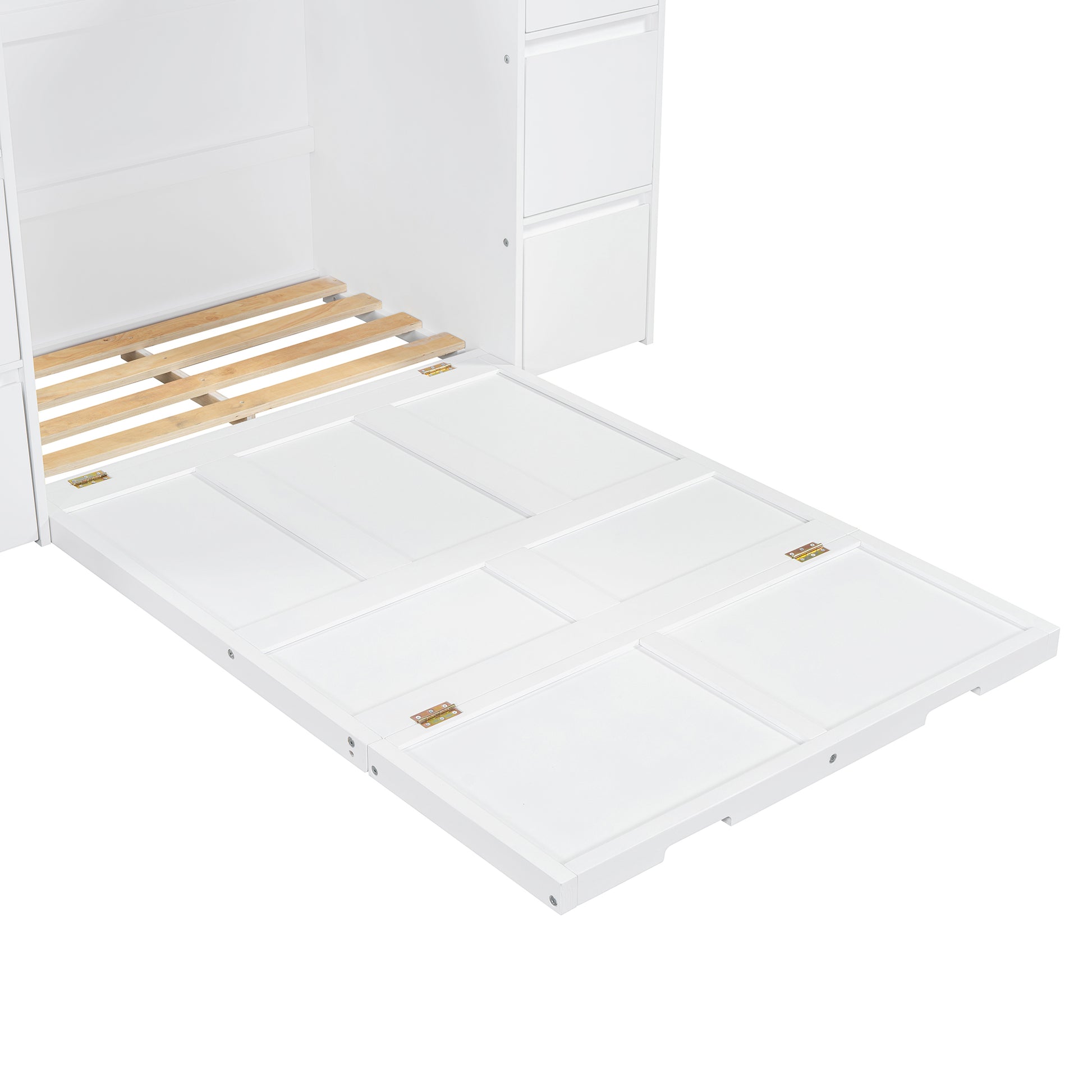 Twin Size Murphy Bed With Drawers, Cabinets And Usb Ports,White Twin White Mdf Lvl
